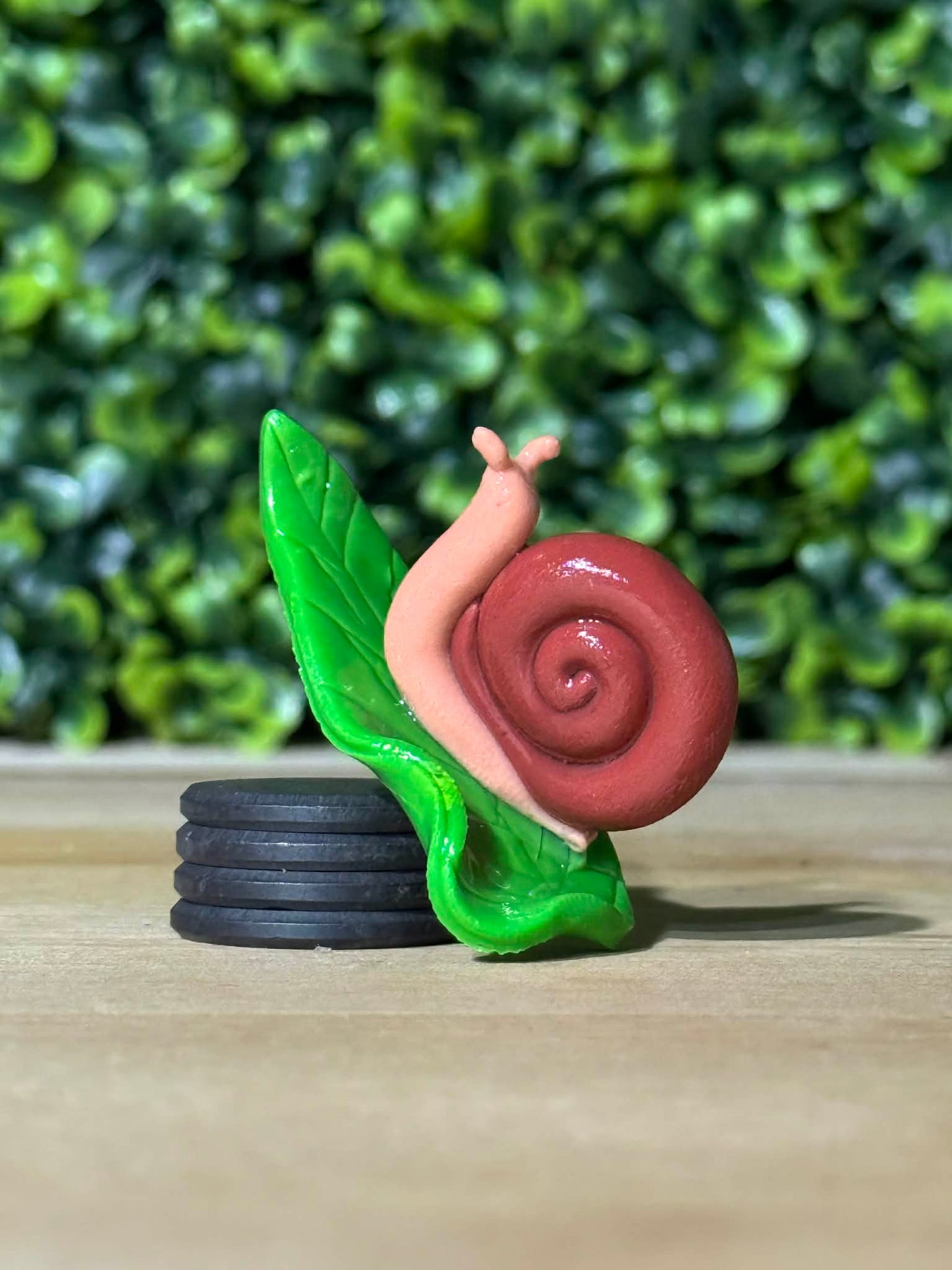 Whimsical Hand-Made Art Magnets Snail on a Leaf