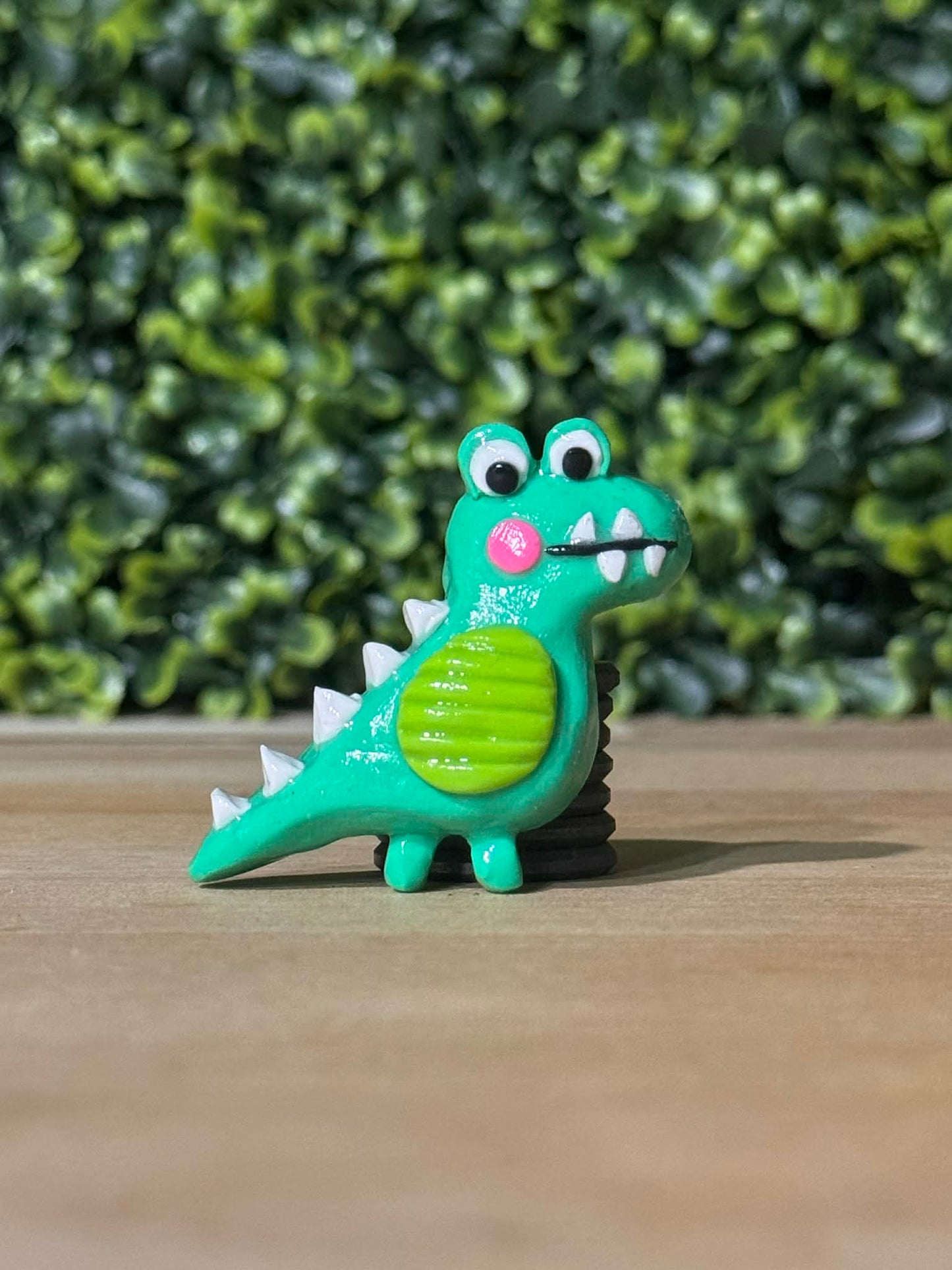 Whimsical Hand-Made Art Magnets Green Dino/Gator