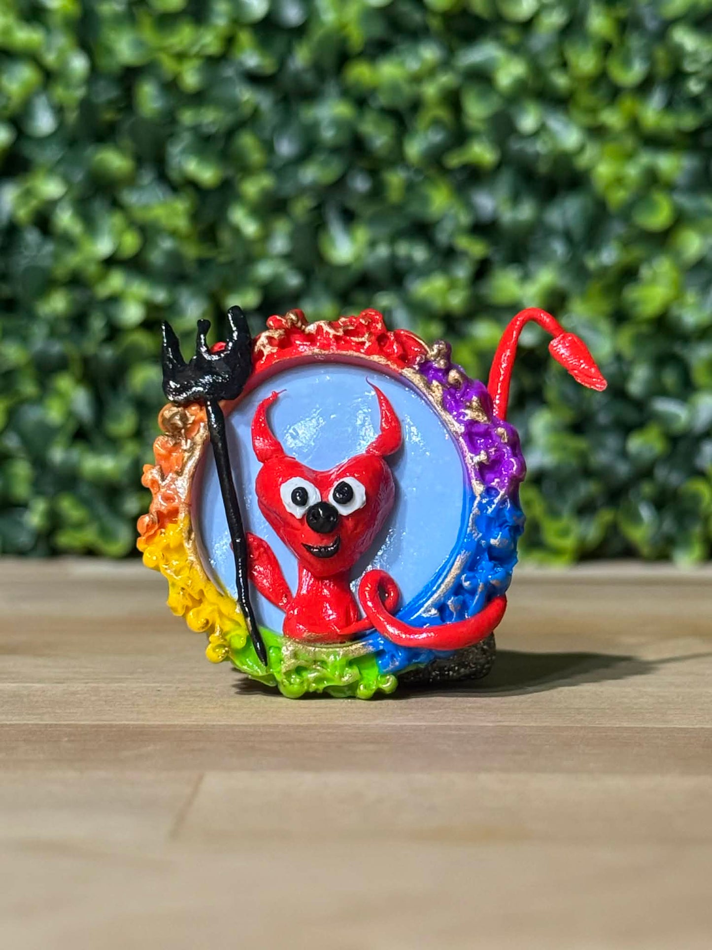 Whimsical Hand-Made Art Magnets Rainbow Devil Heart
