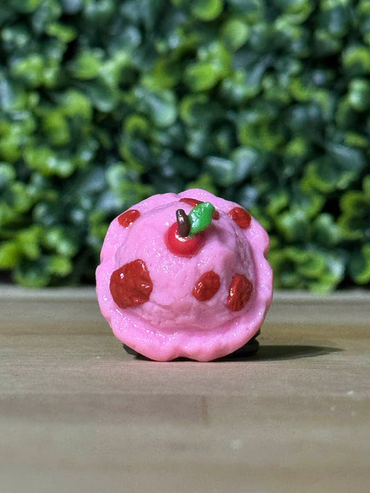 Whimsical Hand-Made Art Magnets Strawberry Ice Cream Scoop with Cherry Topper