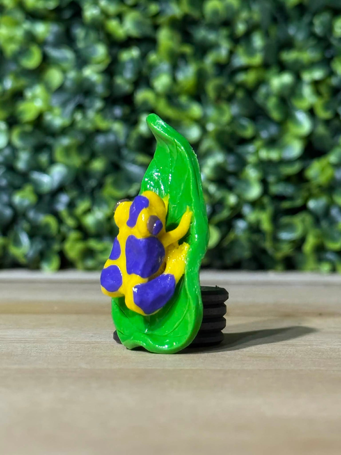 Whimsical Hand-Made Art Magnets Dart Frog on a Leaf