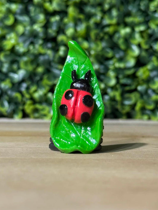 Whimsical Hand-Made Art Magnets Ladybug on a Leaf