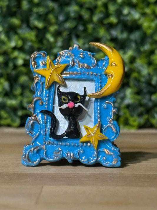 Whimsical Hand-Made Art Magnets Magical Cat Moon and Stars